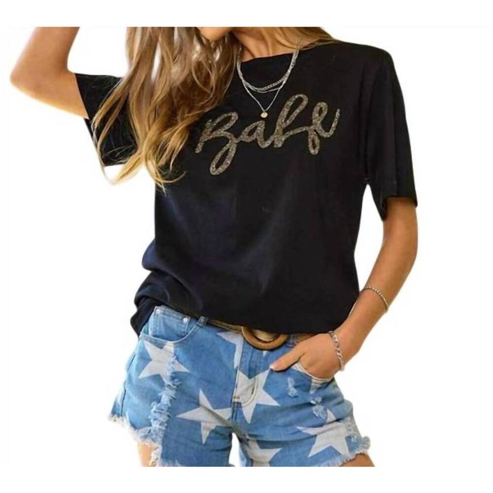 Davi & Dani It's You Babe Beaded Cotton Tee Black NEW Size 2X Boutique